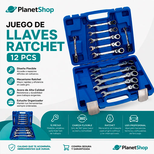KIT LLAVES RACHET FLEXIBLES x12 PZS