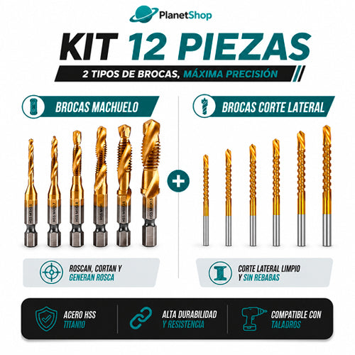 Kit Brocas de Corte Lateral y Machuelo x12 und