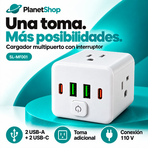 Cargador de pared multipuerto USB SL-MF001 con interruptor, puertos USB-A y USB-C