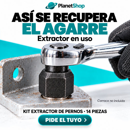 Ejemplo de un vaso extractor trabajando sobre una cabeza dañada con carraca; carraca no incluida.