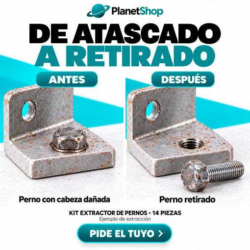 Ejemplo ilustrativo de una cabeza de perno dañada antes de la extracción y del perno retirado.