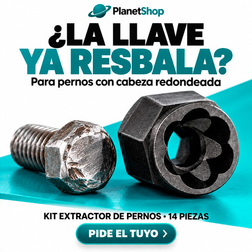 Vaso extractor y perno con cabeza redondeada, donde la llave convencional puede resbalar.