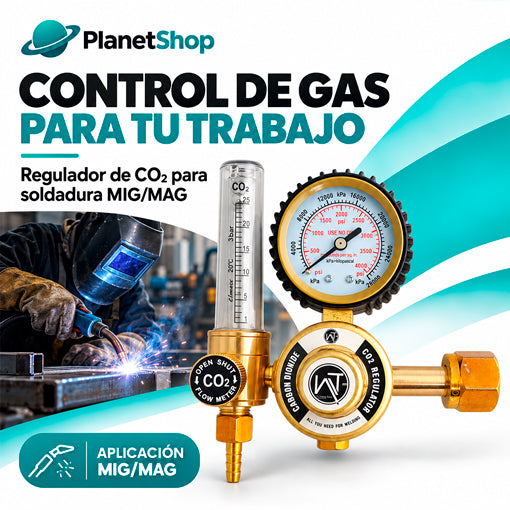 Regulador de CO₂ para procesos de soldadura MIG/MAG que utilizan CO₂.