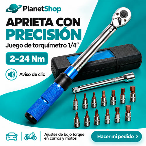 Juego de llave dinamométrica de 1/4 de pulgada y 2 a 24 Nm, con estuche, extensión y puntas.