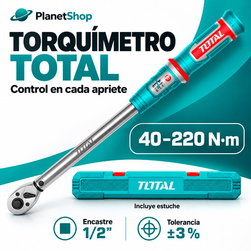 Torquímetro TOTAL de 1/2 de pulgada y 40 a 220 N·m con estuche plástico, referencia THPTW1220N6.